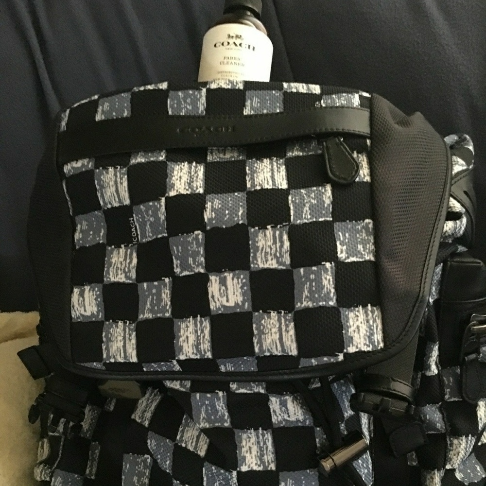 Coach Black and Gray plaid backpack